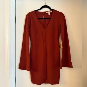 Forever 21 Rust Long Sleeve Dress brownish red orange mini flare sleeve sexy